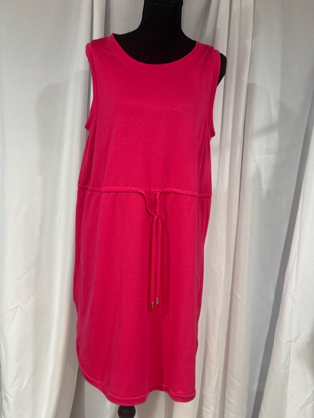 Sleeveless Hot Pink Midi Dress with Adjustable Drawstring Waist